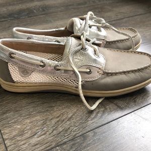 Sperry silver boat shoes